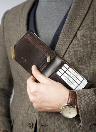 Herren Geldbörse Querformat mit goldenem Akzent aus Glattleder – Rovicky