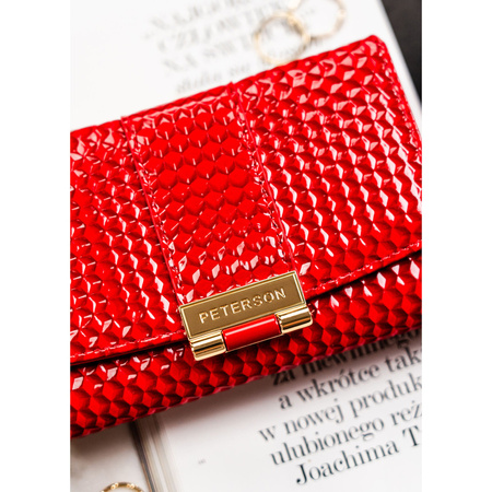 Rote, lackierte Damen-Geldbörse aus Öko-Leder mit strukturierter Oberfläche - Peterson