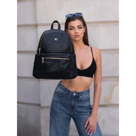 Schwarzer Damen-Rucksack aus Lederimitat mit Taschen – Rovicky