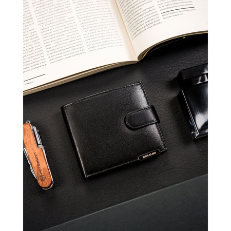 Schwarze, horizontale Herren Geldbörse aus Leder mit Druckknopf – Ronaldo
