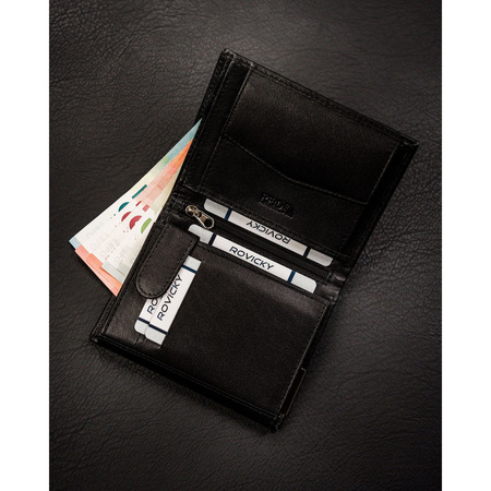 Schwarze, vertikale Herren Geldbörse aus Leder ohne äußeren Verschluss – Ronaldo