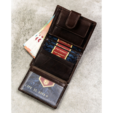 Herren-Geldbörse aus echtem Leder in Braun, Modell mit Druckknopfverschluss – Peterson