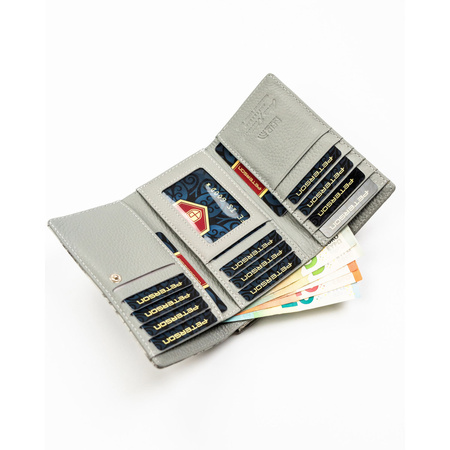 Weiße Damen Geldbörse aus Kunst- und Echtleder mit RFID, Druckknopf und Bügelverschluss – Peterson