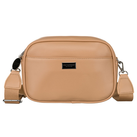 Beige Damen City-Umhängetasche aus Öko-Leder mit zwei Schulterriemen im Crossbody-Stil – Peterson