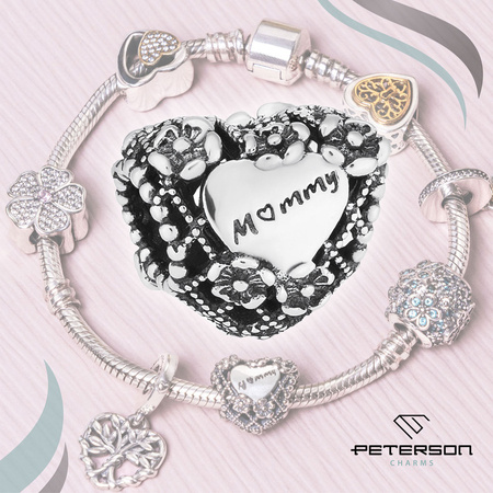 Silberner Charm Herz mit Blumen für Modulararmband – Peterson