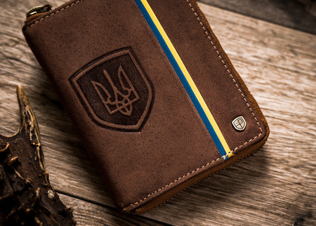 Herren Geldbörse aus Leder mit ukrainischem Wappen und Farben – Peterson