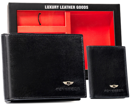 Geschenkset: Elegante Herren Geldbörse aus Leder, Kartenetui und Schlüsselanhänger – Peterson