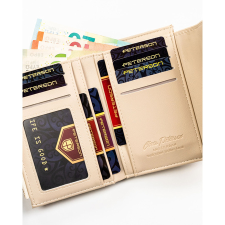 Horizontale, beige Damen-Geldbörse aus Öko-Leder mit Krokodil-Prägung – Peterson