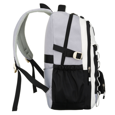 Schwarz-weißer Schulrucksack aus Polyester mit einer praktischen zusätzlichen Tasche – Peterson