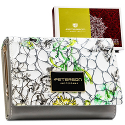 Grüne Damen Geldbörse aus Leder mit RFID-Schutz und Blumenmuster – Peterson