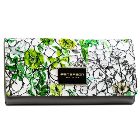 Horizontale, große Damen Geldbörse mit Blumenmuster und Innenreißverschlussfach – Peterson