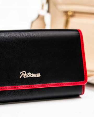 Geräumige Damen Geldbörse aus Leder mit Druckknopf und Reißverschluss – Peterson