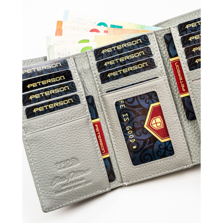 Weiße Damen Geldbörse aus Kunst- und Echtleder mit RFID, Druckknopf und Bügelverschluss – Peterson