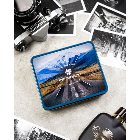 Vertikale, hellbraune Herren-Geldbörse aus Naturleder mit RFID-System – Peterson