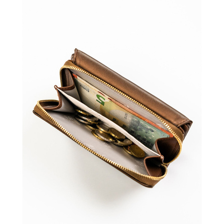 Braune Damen-Geldbörse aus Öko-Leder mit Druckknopf- und Reißverschluss – Peterson