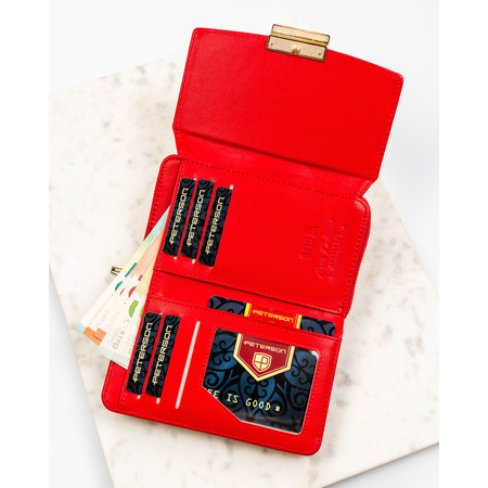 Rote, lackierte Damen-Geldbörse aus Öko-Leder mit strukturierter Oberfläche - Peterson