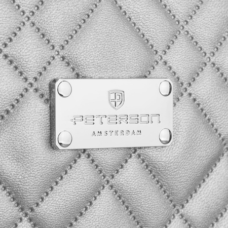 Gesteppte Kosmetiktasche aus synthetischem Stoff in Silberfarbe mit Reißverschluss – Peterson
