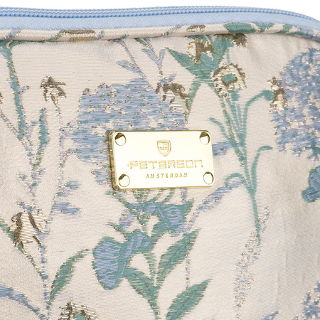 Blau-beige Reise-Kosmetiktasche aus Synthetikmaterial mit Blumen verziert - Peterson