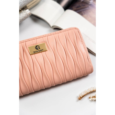 Große Damen Geldbörse in Rosa mit Faltenstruktur aus Öko-Leder – Rovicky