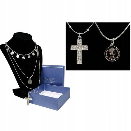 Versilberte Halskette mit Münze und Kreuz – Lorenti