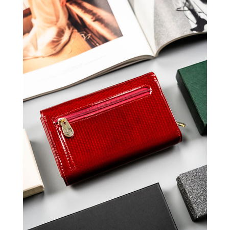 Lackierte Damen-Geldbörse aus Leder in Rot mit Außentasche – Peterson