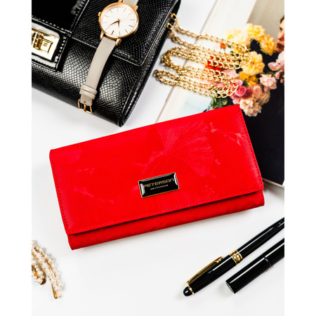 Rote Damen-Geldbörse aus Natur- und Öko-Leder mit Druckknopfverschluss – Peterson