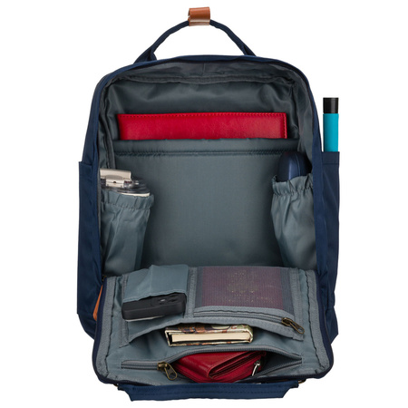 Dunkelblauer Damen-Rucksack aus Polyester und Öko-Leder, mit Reißverschluss - Peterson