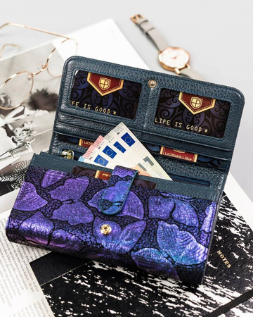 Große Damen-Geldbörse aus Naturleder mit Druckknopf - Peterson