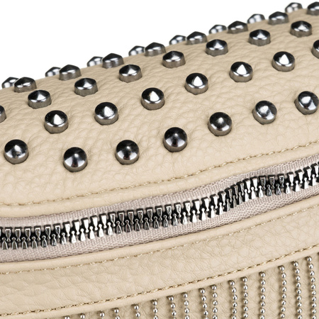 Beige Damen-Gürteltasche aus Öko-Leder, verziert mit Nieten – Peterson