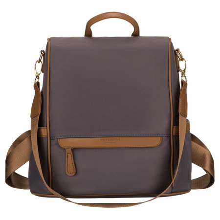 Grauer Damen-Rucksack aus Nylon und Öko-Leder mit abnehmbarem Gürtel, ein Hauptfach – Peterson