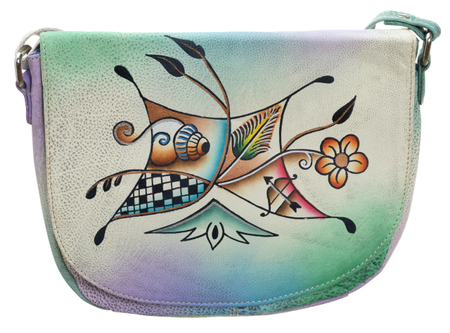 Handbemalte Damen Tasche aus Leder im Folk-Stil