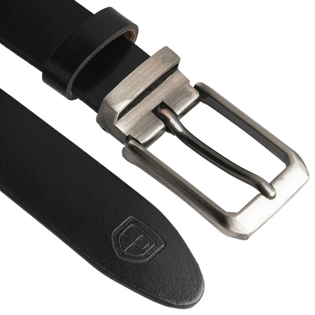 Eleganter Herren-Gürtel aus echtem Leder in Schwarz mit klassischer silberner Schnalle - Peterson