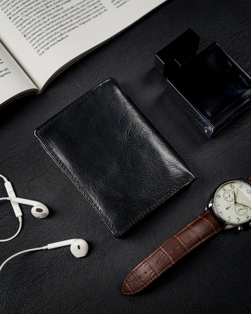 Große vertikale Herren Geldbörse aus glänzendem Echtleder ohne Verschluss – Rovicky