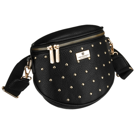 Schwarze, praktische Damen-Gürteltasche aus Öko-Leder, verziert mit Nieten – Peterson