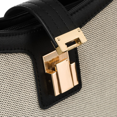 Damen Umhängetasche in Beige aus Echtleder und Canvas – Peterson