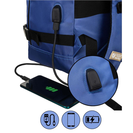 Reiserucksack aus wasserabweisendem Polyester in Blau mit verstellbaren Schultergurten – Peterson