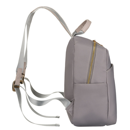 Grauer Damenrucksack aus Nylon und Öko-Leder mit Außentasche - Peterson