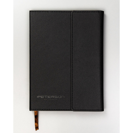 Geschenkset: Schwarzer Notizblock mit Linien und eleganter schwarzer Kugelschreiber – Peterson