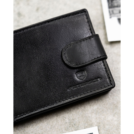 Schwarze Herren-Geldbörse aus Leder mit Druckknopfverschluss und RFID-System – Peterson
