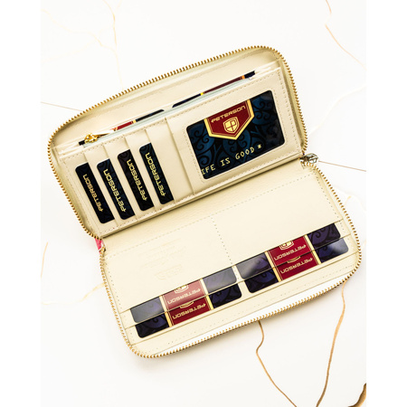 Damen-Geldbörse-Federmäppchen mit Blumen aus Natur- und Öko-Leder – Peterson