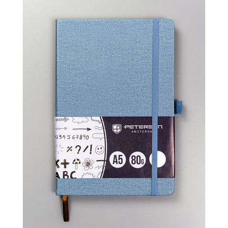 Hellblaues Notizbuch A5 mit Linien und Gummiband – Peterson