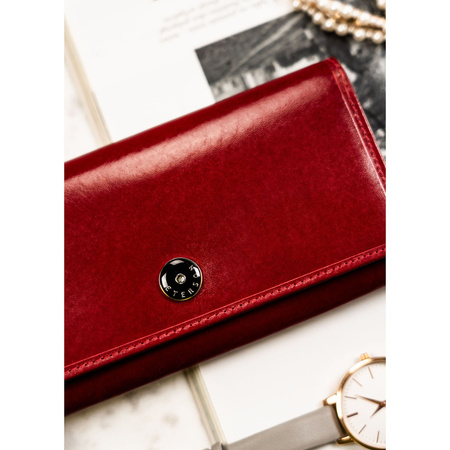 Große Damen Geldbörse rot aus Leder mit Klappe und Druckknopf – Peterson