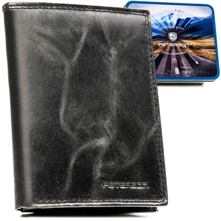 Vertikale Herren-Geldbörse aus Leder in Schwarz ohne äußeren Verschluss - Peterson