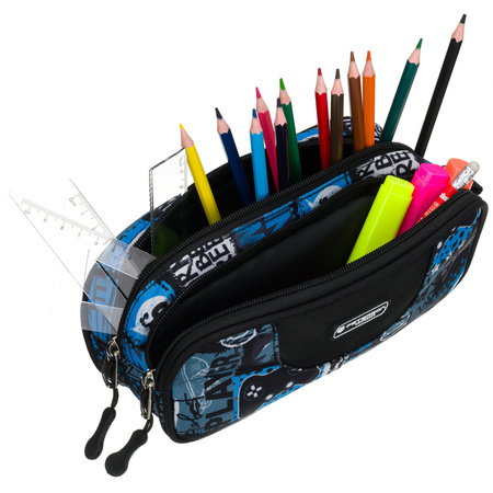 Schuletui aus Polyester mit Reißverschlüssen, bedeckt mit einem Gaming-Muster - Peterson