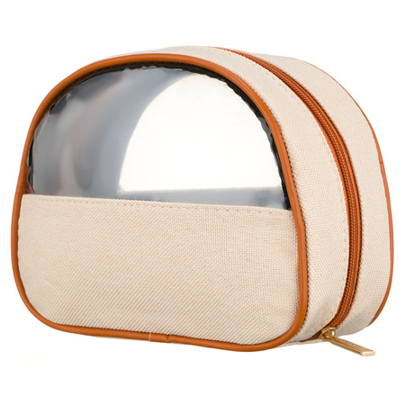 Beige-braune Kosmetiktasche aus Synthetikstoff mit transparentem Einsatz, mit Reißverschluss – Peterson