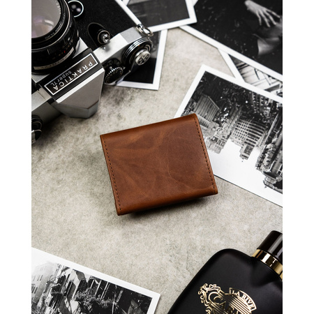 Kleine, braune Herren-Geldbörse aus Leder mit Druckknopfverschluss – Rovicky