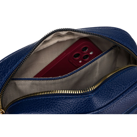 Moderne dunkelblaue Damen City-Umhängetasche mit zwei Schulterriemen und Anhänger aus Öko-Leder – Peterson