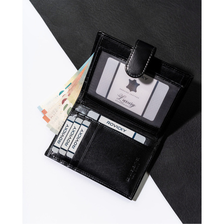 Herren Geldbörse aus schwarzem Leder mit Verschluss und RFID-Schutz – Rovicky