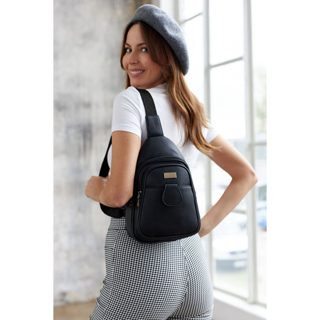 Schwarze Damen Gürteltasche Crossbody, Ein-Schulter-Rucksack aus Öko-Leder – Peterson