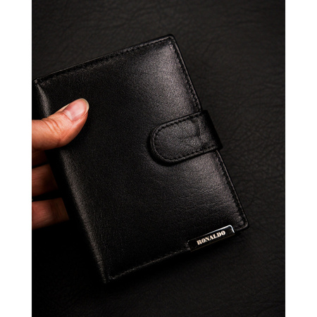 Große, vertikale Herren Geldbörse aus schwarzem Leder mit Druckknopf – Ronaldo